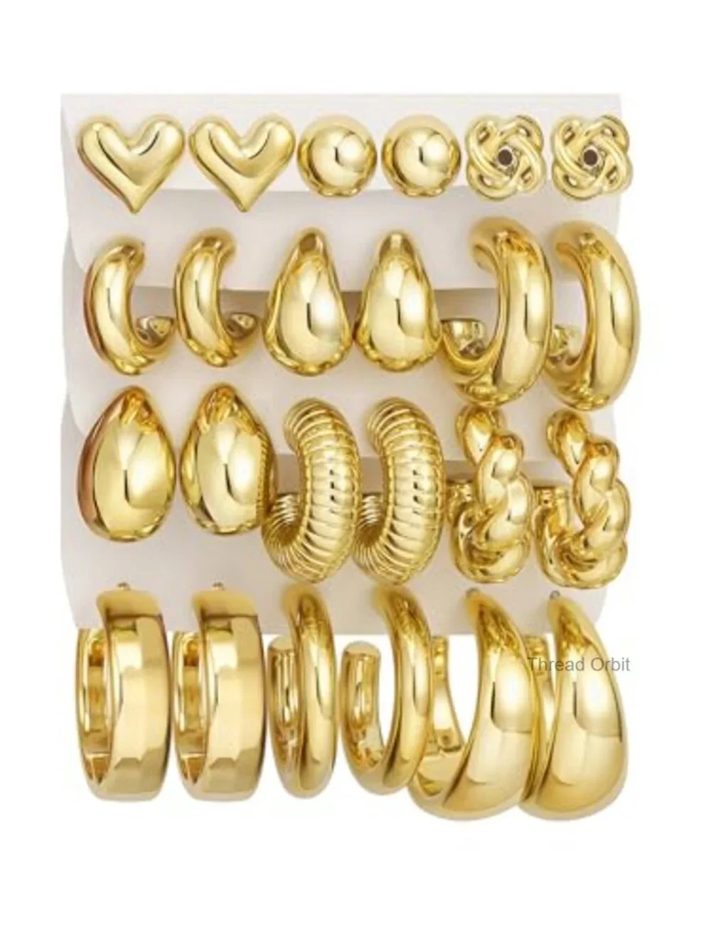 12 Pairs Chunky Silver Hoop Earrings Set for Women, Lightweight Thick Open
